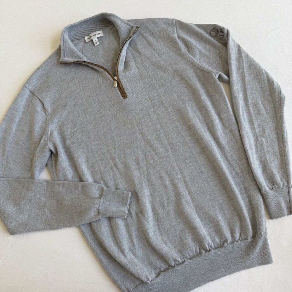 Peter Millar Mens Mock Neck 1/4 Zip Knit Pullover Sweater Merino Wool SMALL Gray